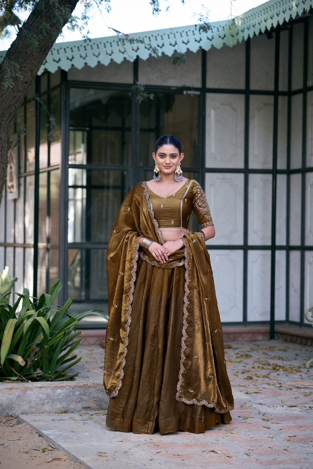 Lorenvalley Fashion Brown Fendi Silk Sequins And Thread Embroidery Work Belt Lehenga Choli With Dupatta | Grocsy