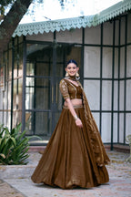 Lorenvalley Fashion Brown Fendi Silk Sequins And Thread Embroidery Work Belt Lehenga Choli With Dupatta | Grocsy