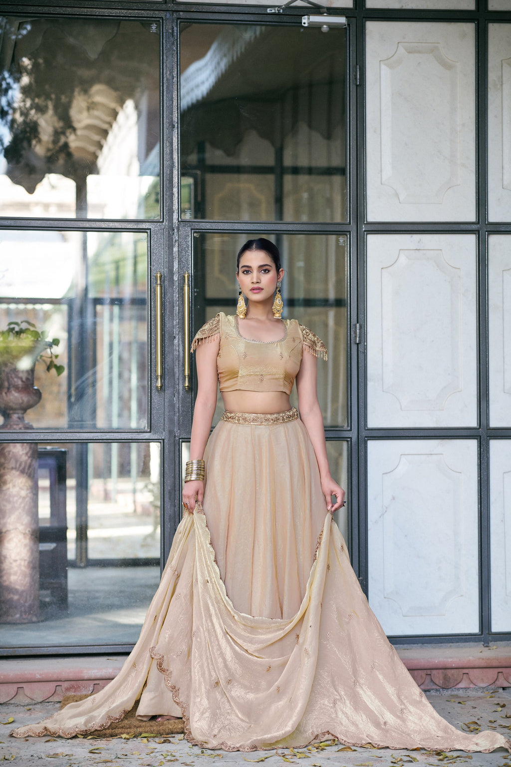 Lorenvalley Fashion Cream Fendi Silk Sequins And Thread Embroidery Work Belt Lehenga Choli With Dupatta | Grocsy