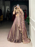 Lorenvalley Lavender Fendi Silk Sequins and Thread Embroidery Work Belt Lehenga Choli with Dupatta | Grocsy