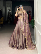 Lorenvalley Lavender Fendi Silk Sequins and Thread Embroidery Work Belt Lehenga Choli with Dupatta | Grocsy
