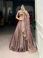 Lorenvalley Lavender Fendi Silk Sequins and Thread Embroidery Work Belt Lehenga Choli with Dupatta | Grocsy