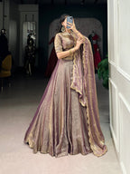 Lorenvalley Lavender Fendi Silk Sequins and Thread Embroidery Work Belt Lehenga Choli with Dupatta | Grocsy
