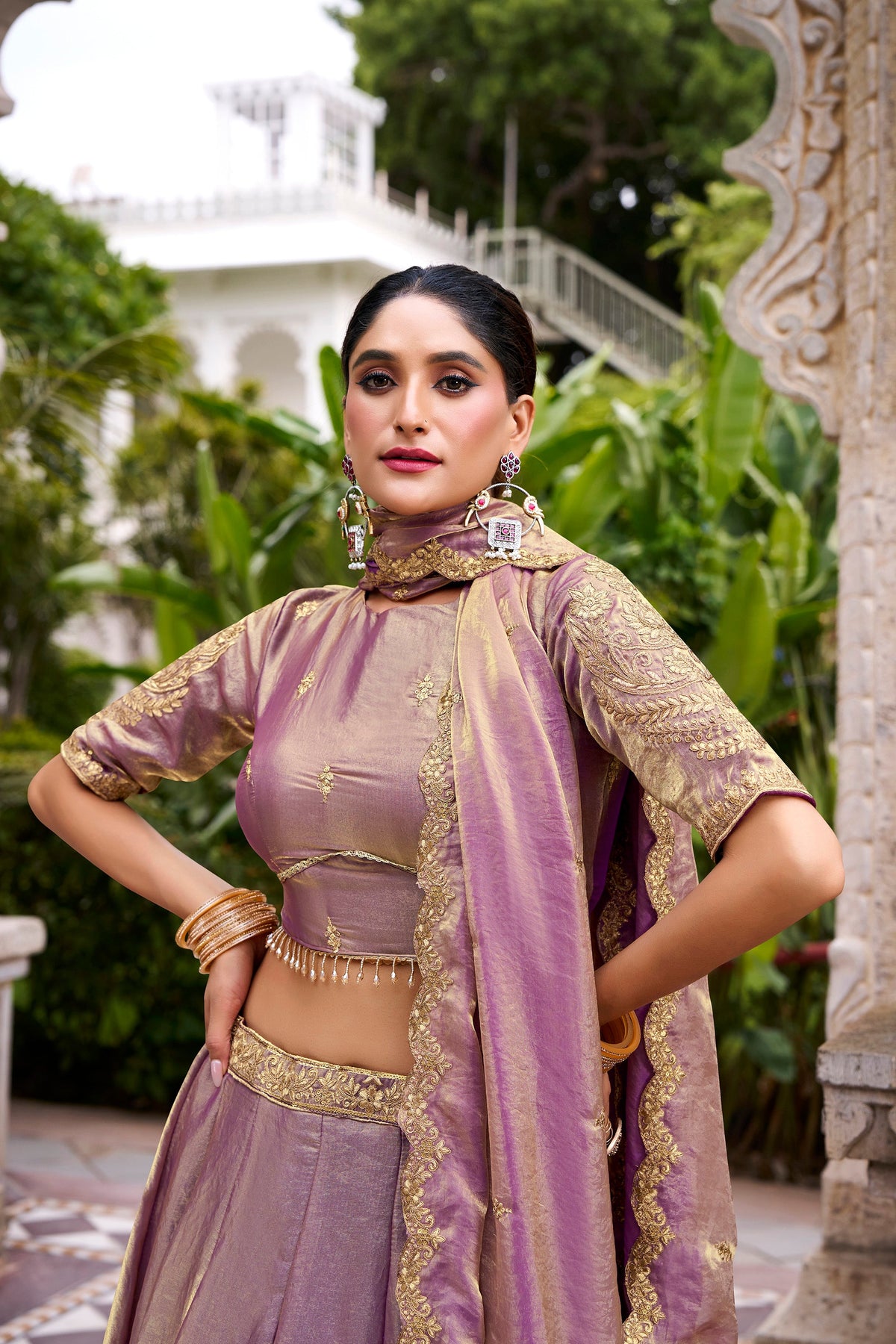 Lorenvalley Fashion Lavender Fendi Silk Sequins and Thread Embroidery Work Belt Lehenga Choli with Dupatta | Grocsy