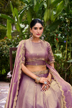 Lorenvalley Fashion Lavender Fendi Silk Sequins and Thread Embroidery Work Belt Lehenga Choli with Dupatta | Grocsy