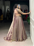 Lorenvalley Lavender Fendi Silk Sequins and Thread Embroidery Work Belt Lehenga Choli with Dupatta | Grocsy