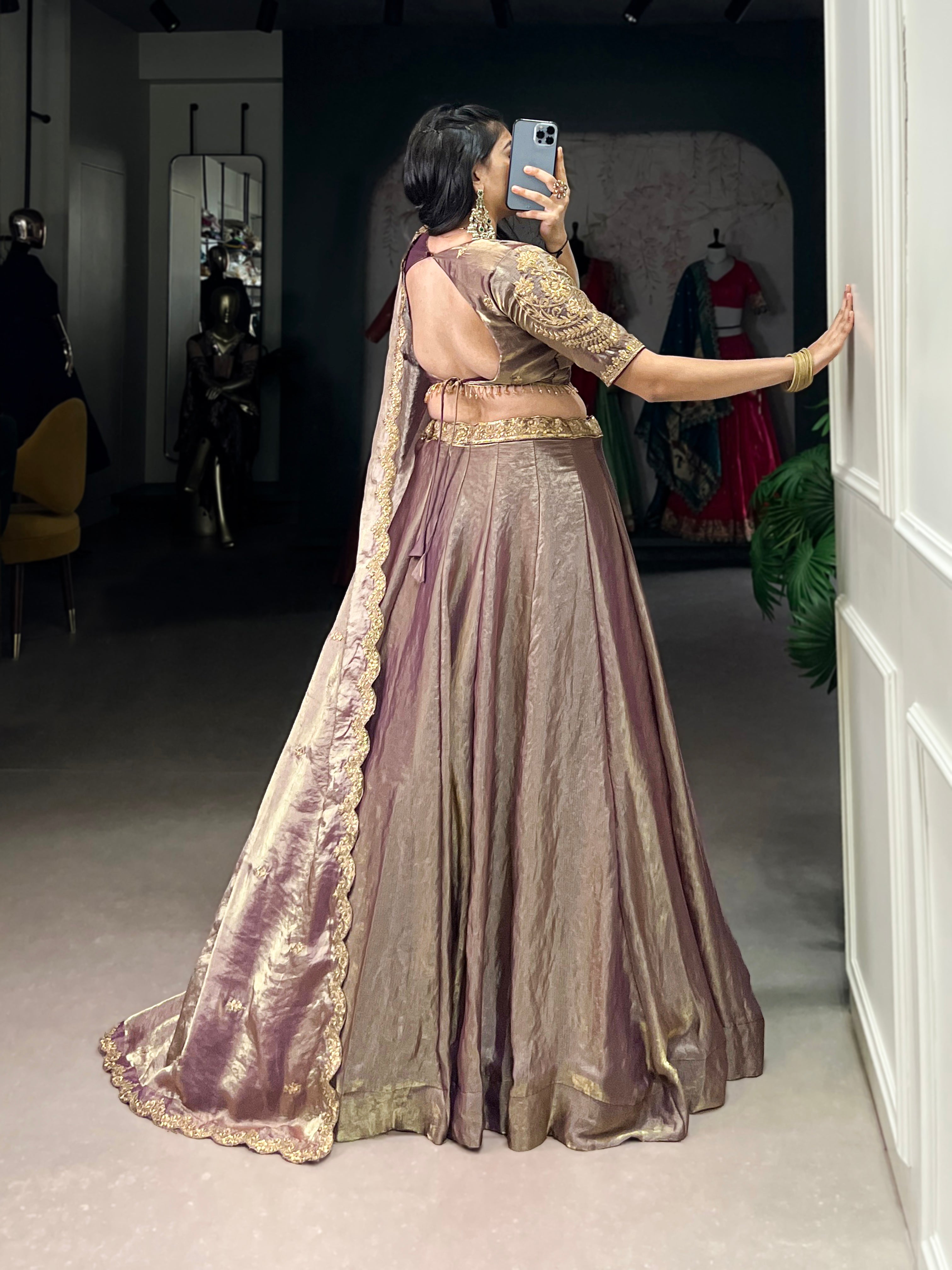 Lorenvalley Lavender Fendi Silk Sequins and Thread Embroidery Work Belt Lehenga Choli with Dupatta | Grocsy