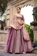 Lorenvalley Fashion Lavender Fendi Silk Sequins and Thread Embroidery Work Belt Lehenga Choli with Dupatta | Grocsy