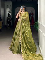 Lorenvalley Mahendi Fendi Silk Sequins and Thread Embroidery Work Belt Lehenga Choli with Dupatta | Grocsy