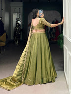 Lorenvalley Mahendi Fendi Silk Sequins and Thread Embroidery Work Belt Lehenga Choli with Dupatta | Grocsy