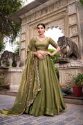 Lorenvalley Fashion Mahendi Fendi Silk Sequins and Thread Embroidery Work Belt Lehenga Choli with Dupatta | Grocsy