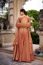 Lorenvalley Fashion Rosegold Fendi Silk Sequins and Thread Embroidery Work Belt Lehenga Choli with Dupatta | Grocsy