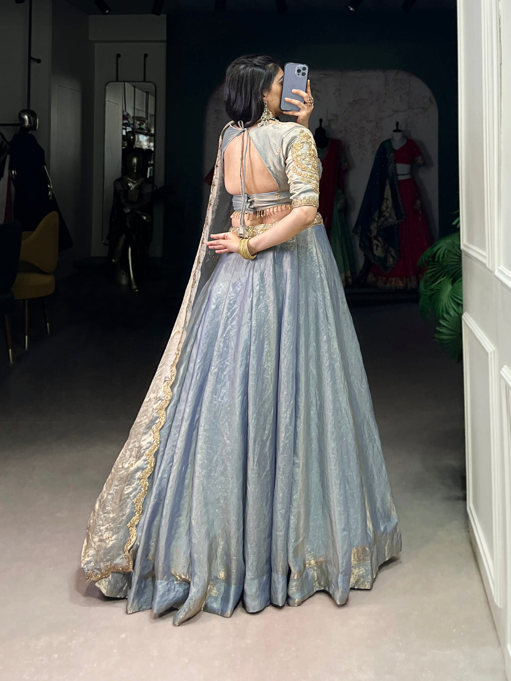 Lorenvalley Skyblue Fendi Silk Sequins and Thread Embroidery Work Belt Lehenga Choli with Dupatta | Grocsy