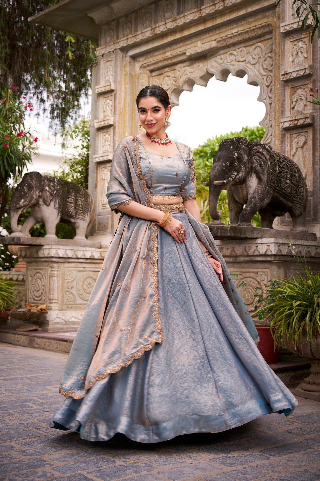 Lorenvalley Fashion Skyblue Fendi Silk Sequins and Thread Embroidery Work Belt Lehenga Choli with Dupatta | Grocsy