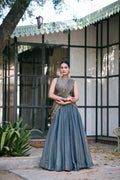 Lorenvalley Fashion Teal Fendi Silk Sequins And Thread Embroidery Work Belt Lehenga Choli With Dupatta | Grocsy