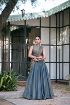 Lorenvalley Fashion Teal Fendi Silk Sequins And Thread Embroidery Work Belt Lehenga Choli With Dupatta | Grocsy