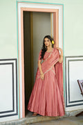 Lorenvalley Fashion Peach Chinon Plain Lehenga Sequins And Thread Embroidery Work Choli With Dupatta | Grocsy
