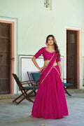 Lorenvalley Fashion Ranipink Chinon Plain Lehenga Sequins And Thread Embroidery Work Choli With Dupatta | Grocsy