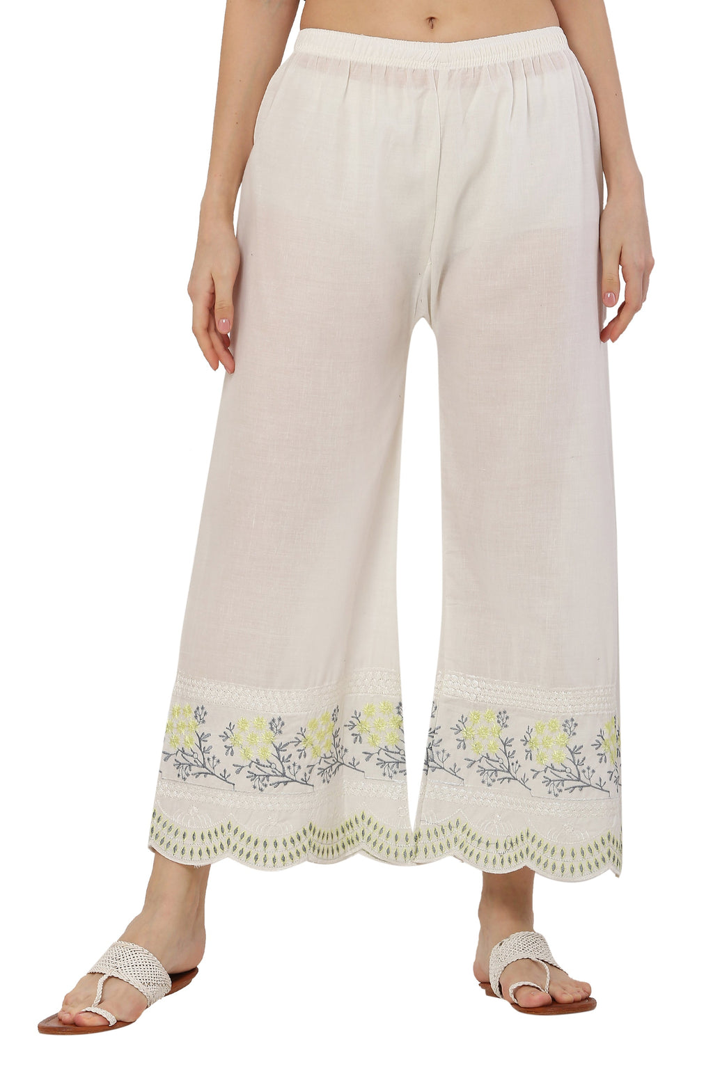 PAVONINE Lemon Color Hem Half Chikankari Cotton Fabric Sharara For Women | Grocsy