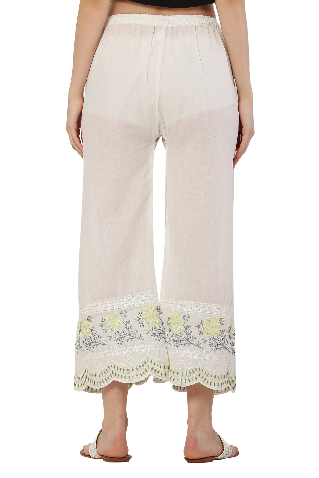 PAVONINE Lemon Color Hem Half Chikankari Cotton Fabric Sharara For Women | Grocsy