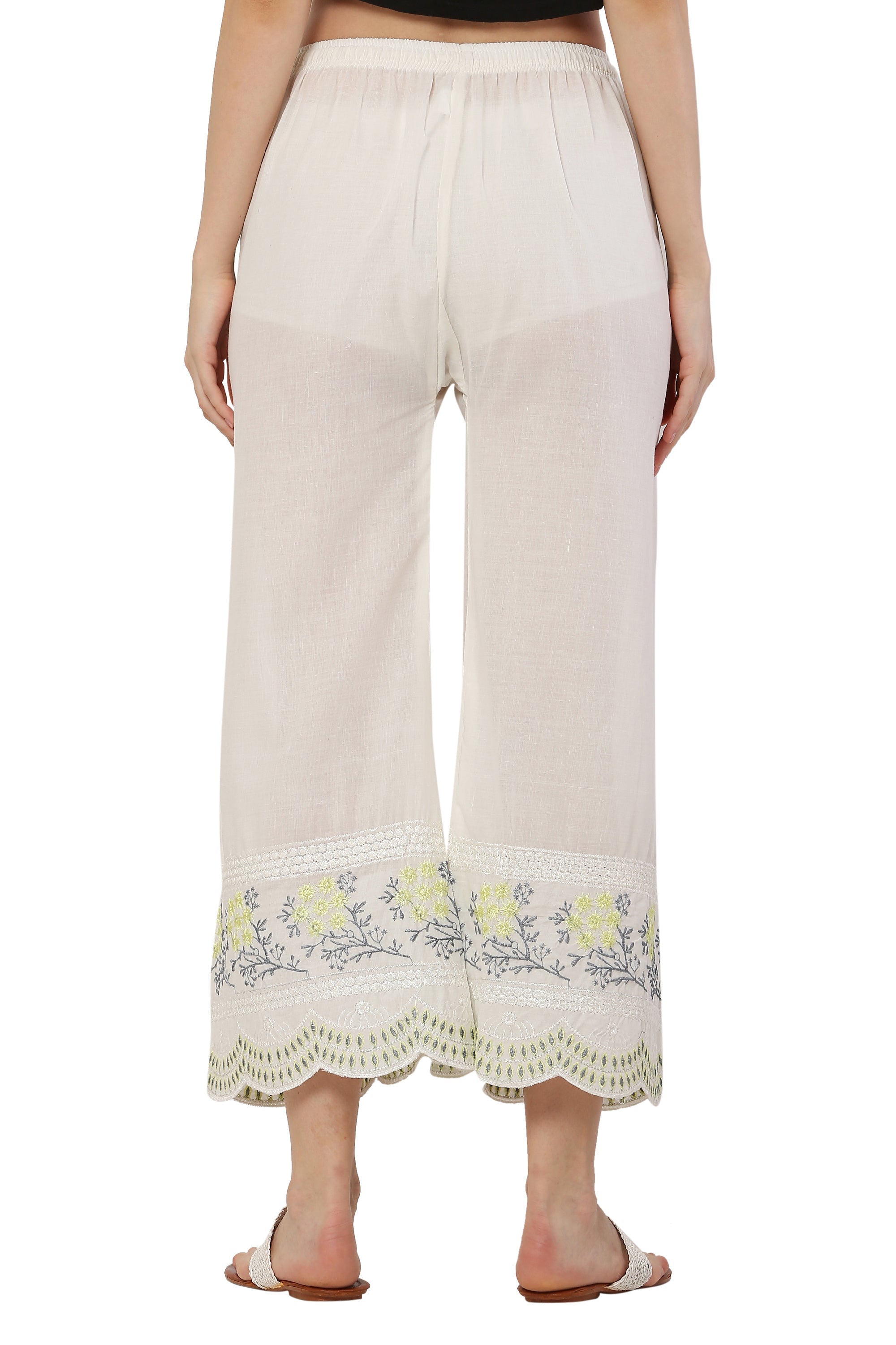 PAVONINE Lemon Color Hem Half Chikankari Cotton Fabric Sharara For Women | Grocsy