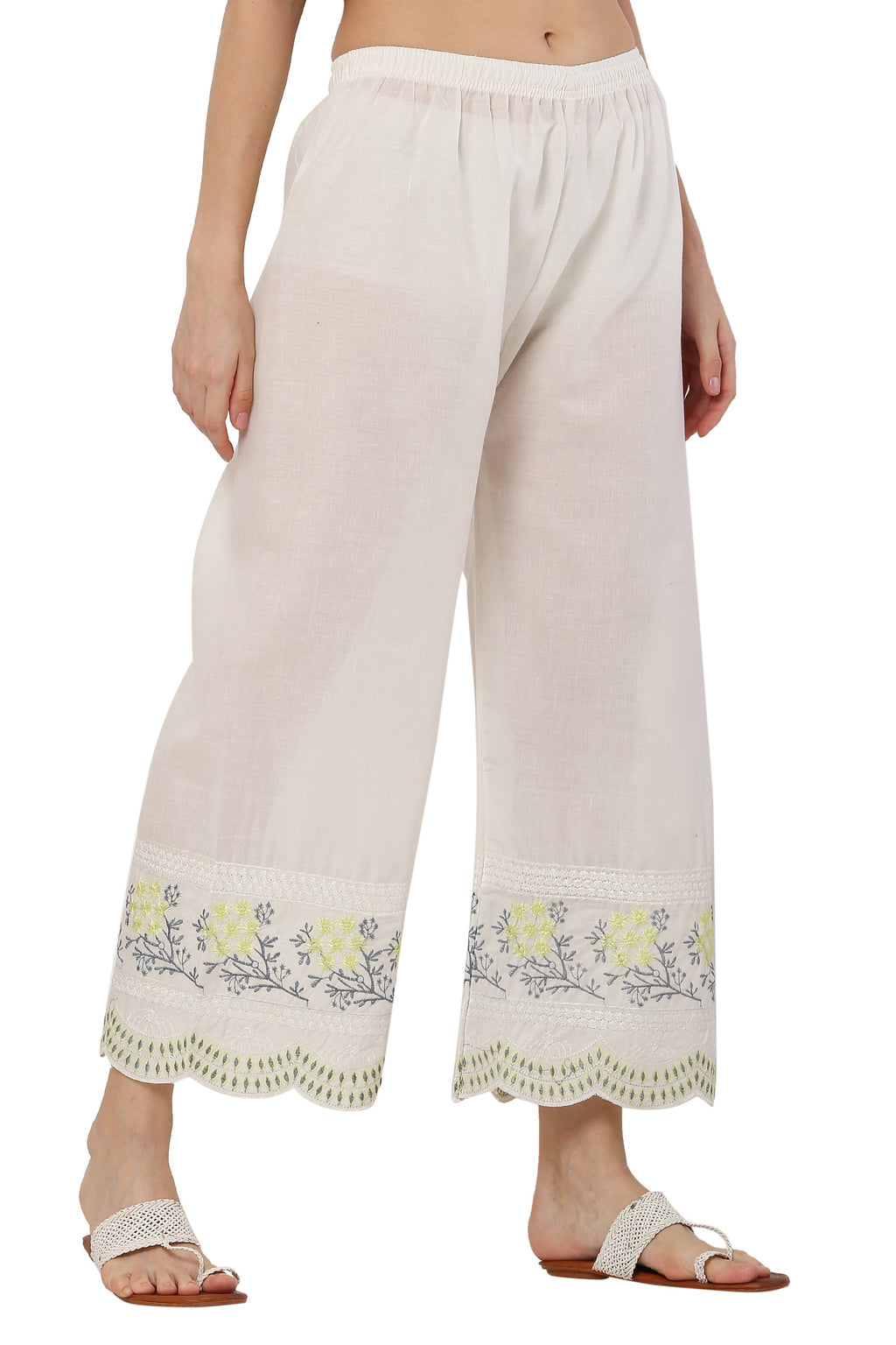 PAVONINE Lemon Color Hem Half Chikankari Cotton Fabric Sharara For Women | Grocsy