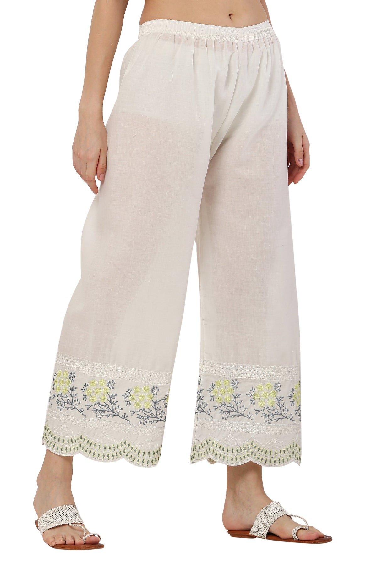 PAVONINE Lemon Color Hem Half Chikankari Cotton Fabric Sharara For Women | Grocsy