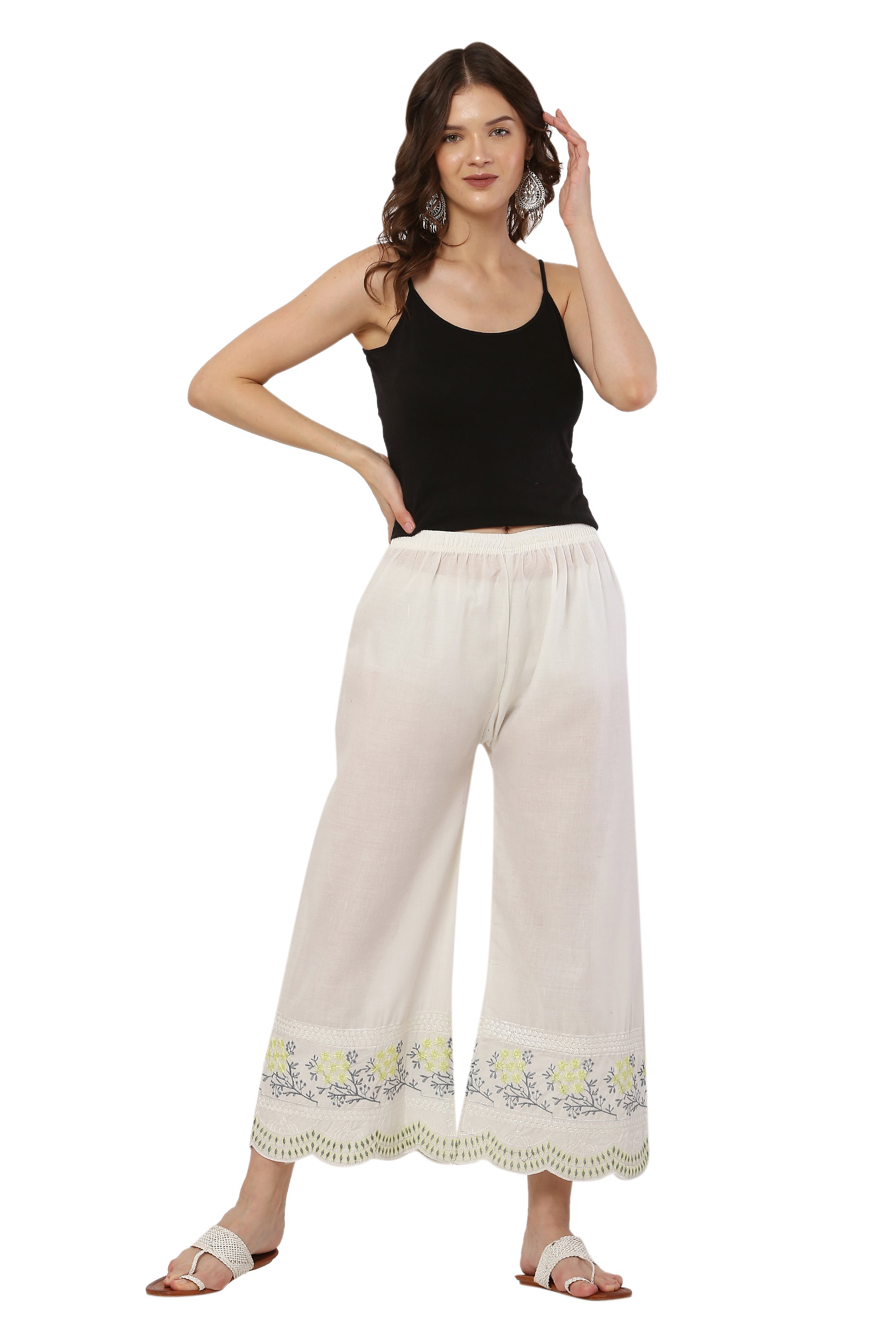 PAVONINE Lemon Color Hem Half Chikankari Cotton Fabric Sharara For Women | Grocsy