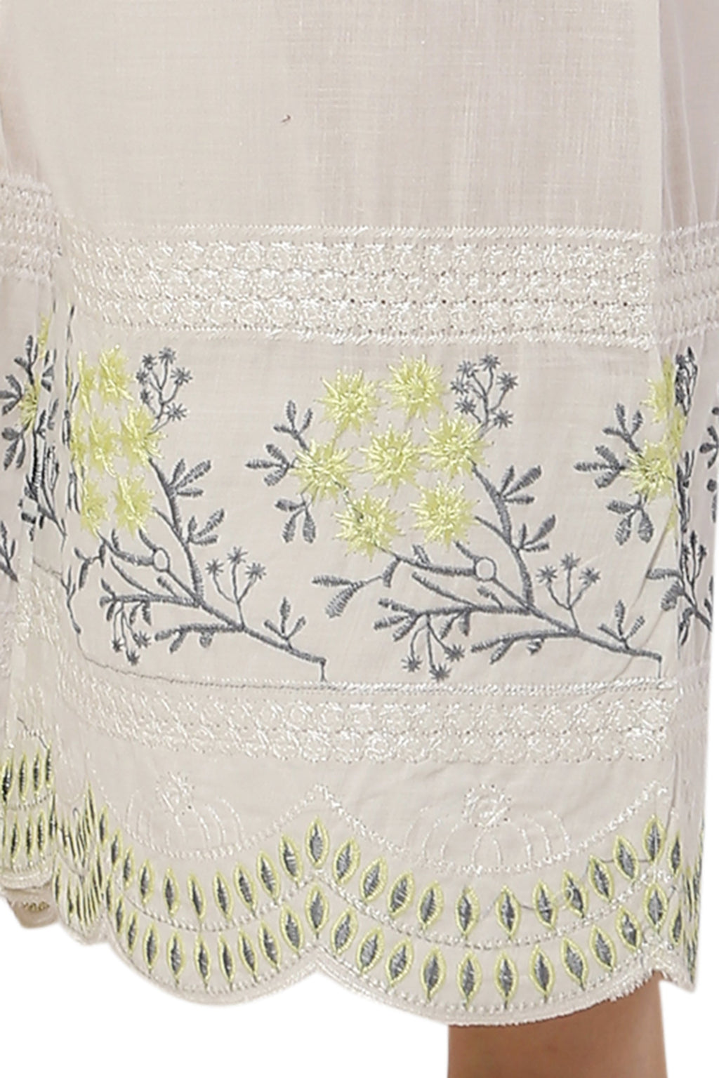 PAVONINE Lemon Color Hem Half Chikankari Cotton Fabric Sharara For Women | Grocsy