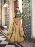Lorenvalley Fashion Cream Fendi Silk Lace Touch Up Lehenga Choli With Dupatta | Grocsy