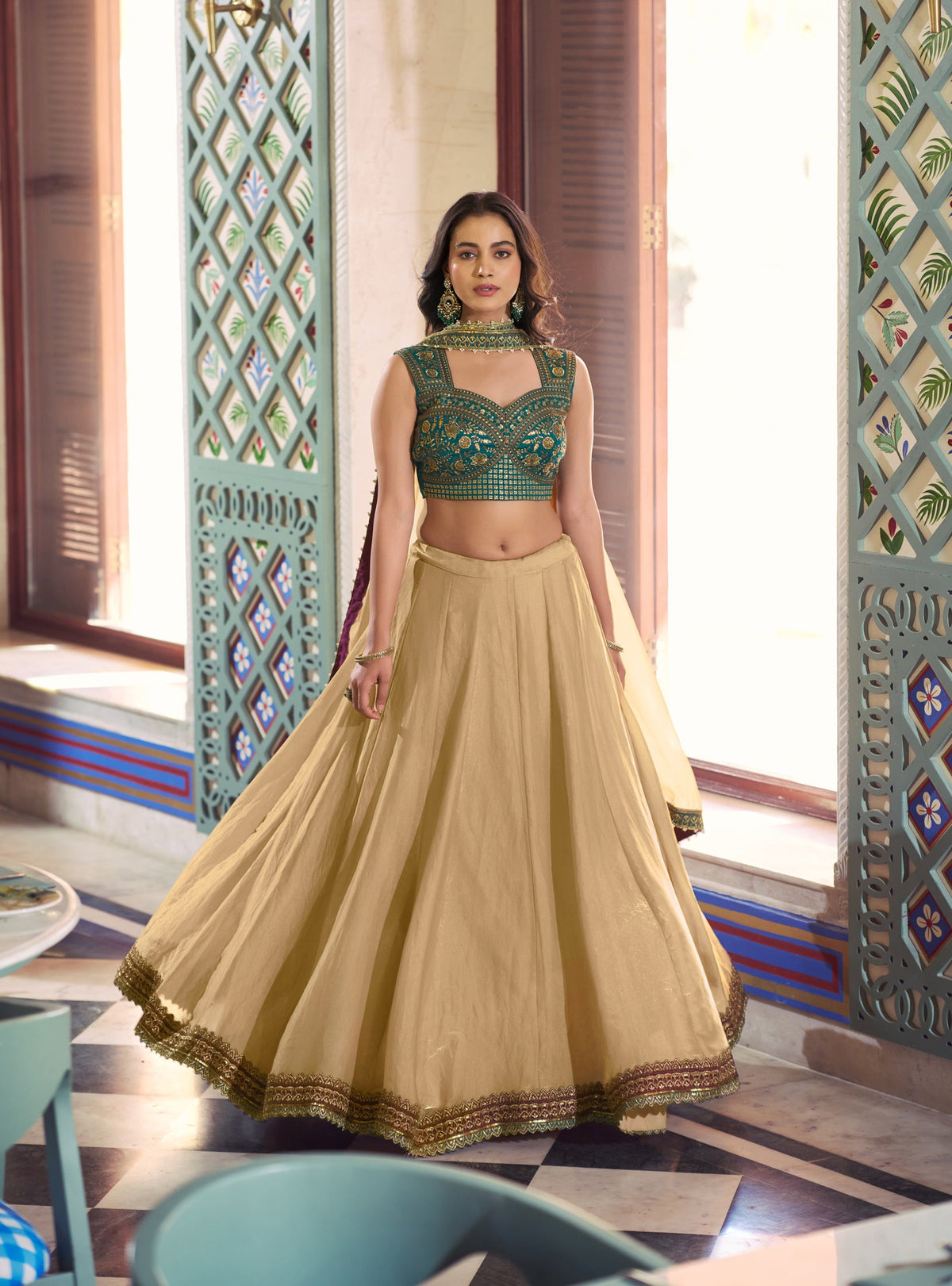 Lorenvalley Fashion Cream Fendi Silk Lace Touch Up Lehenga Choli With Dupatta | Grocsy