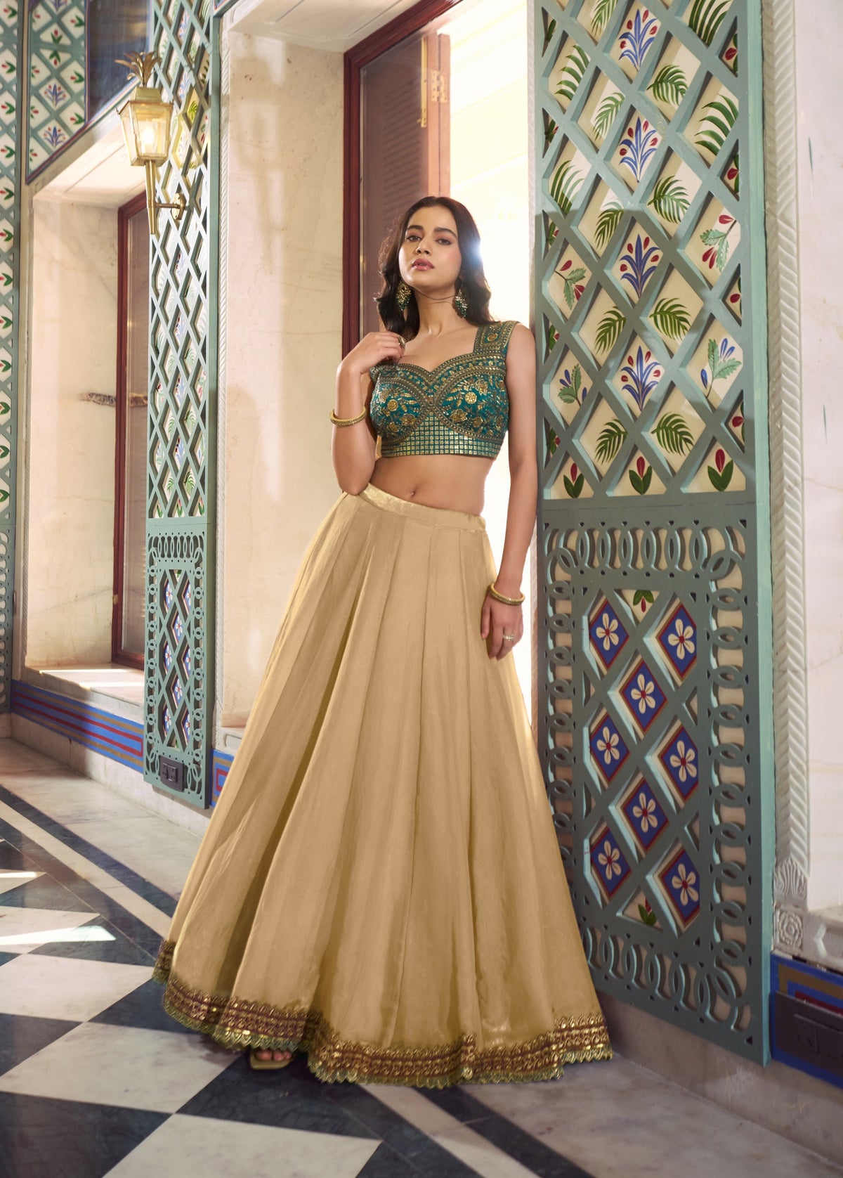 Lorenvalley Fashion Cream Fendi Silk Lace Touch Up Lehenga Choli With Dupatta | Grocsy