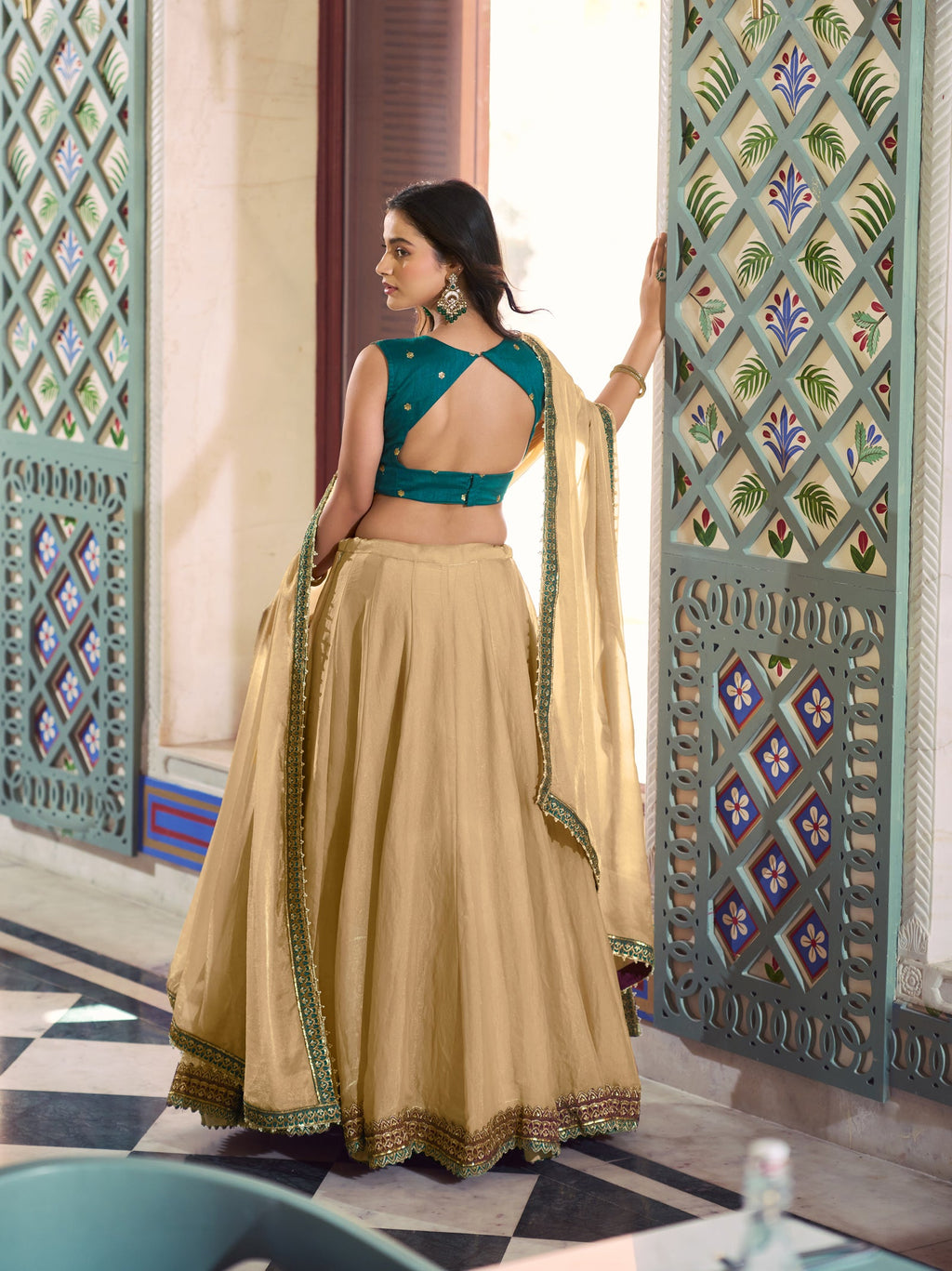 Lorenvalley Fashion Cream Fendi Silk Lace Touch Up Lehenga Choli With Dupatta | Grocsy