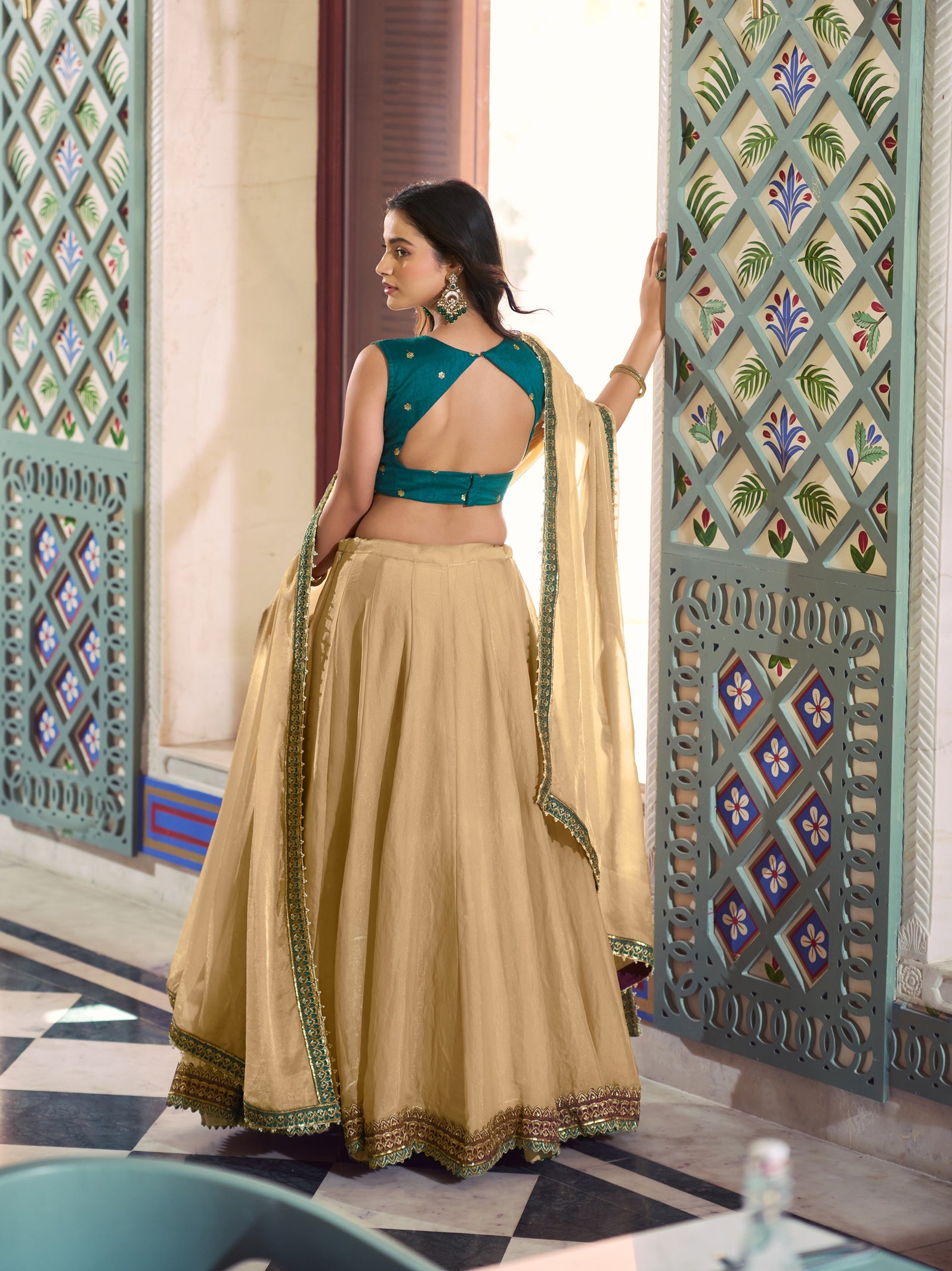 Lorenvalley Fashion Cream Fendi Silk Lace Touch Up Lehenga Choli With Dupatta | Grocsy