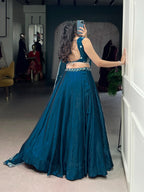 Lorenvalley Fashion Rama Fendi Silk Sequins and Thread Embroidery Work Belt Lehenga Choli with Dupatta | Grocsy
