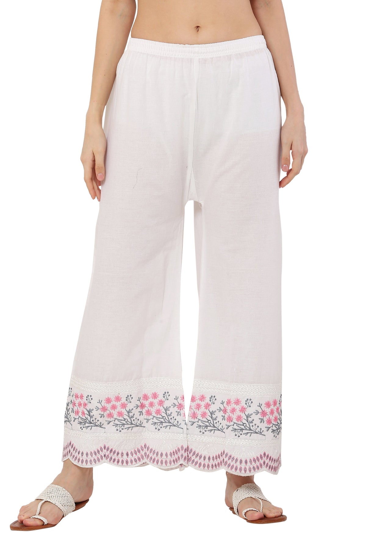 PAVONINE Rani Color Hem Half Chikankari Cotton Fabric Sharara For Women | Grocsy