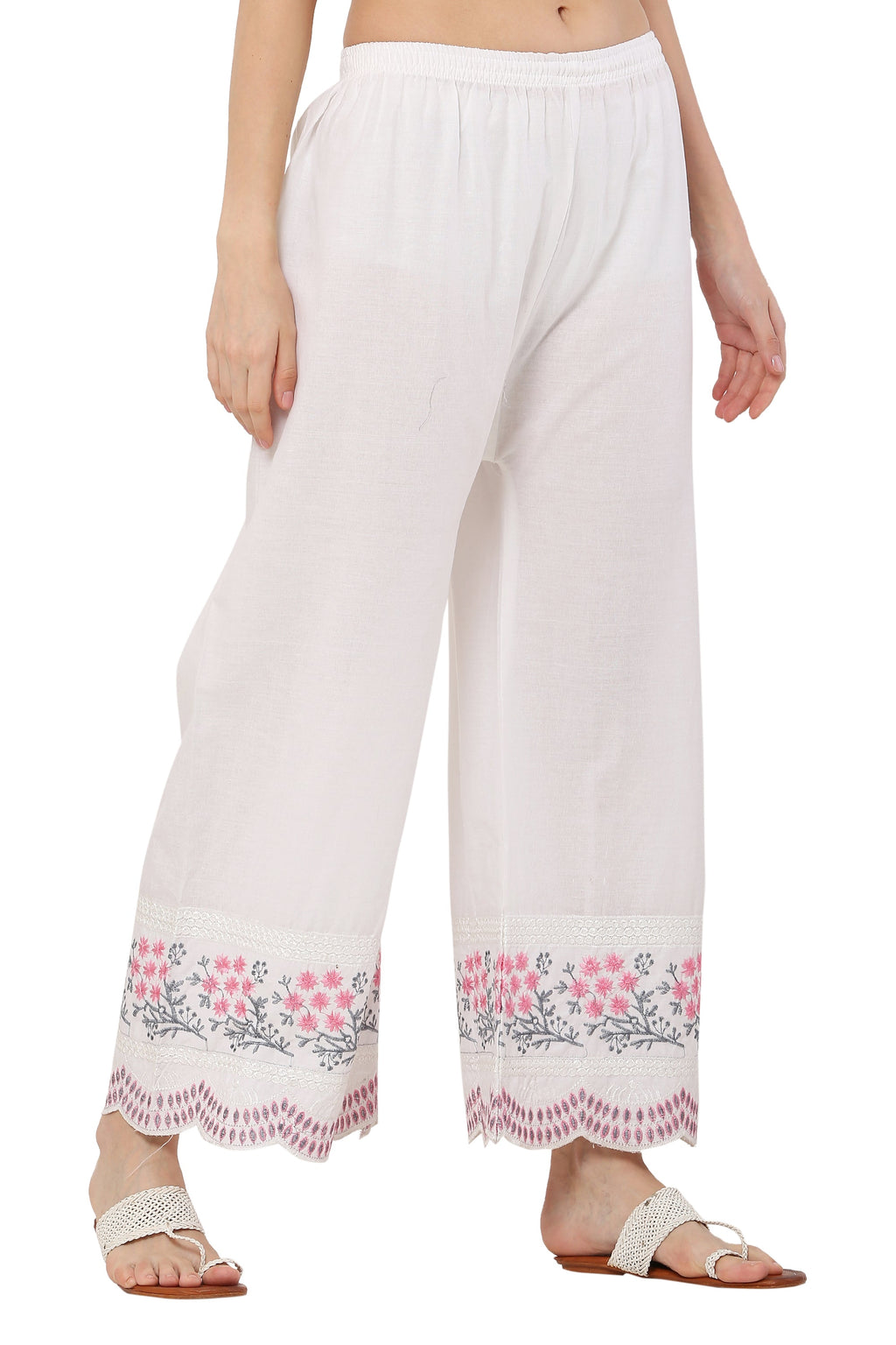PAVONINE Rani Color Hem Half Chikankari Cotton Fabric Sharara For Women | Grocsy