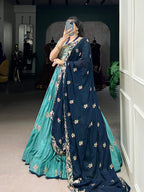 Lorenvalley Skyblue Slab Silk Sequins and Thread Embroidery Work Lehenga Choli with Dupatta | Grocsy