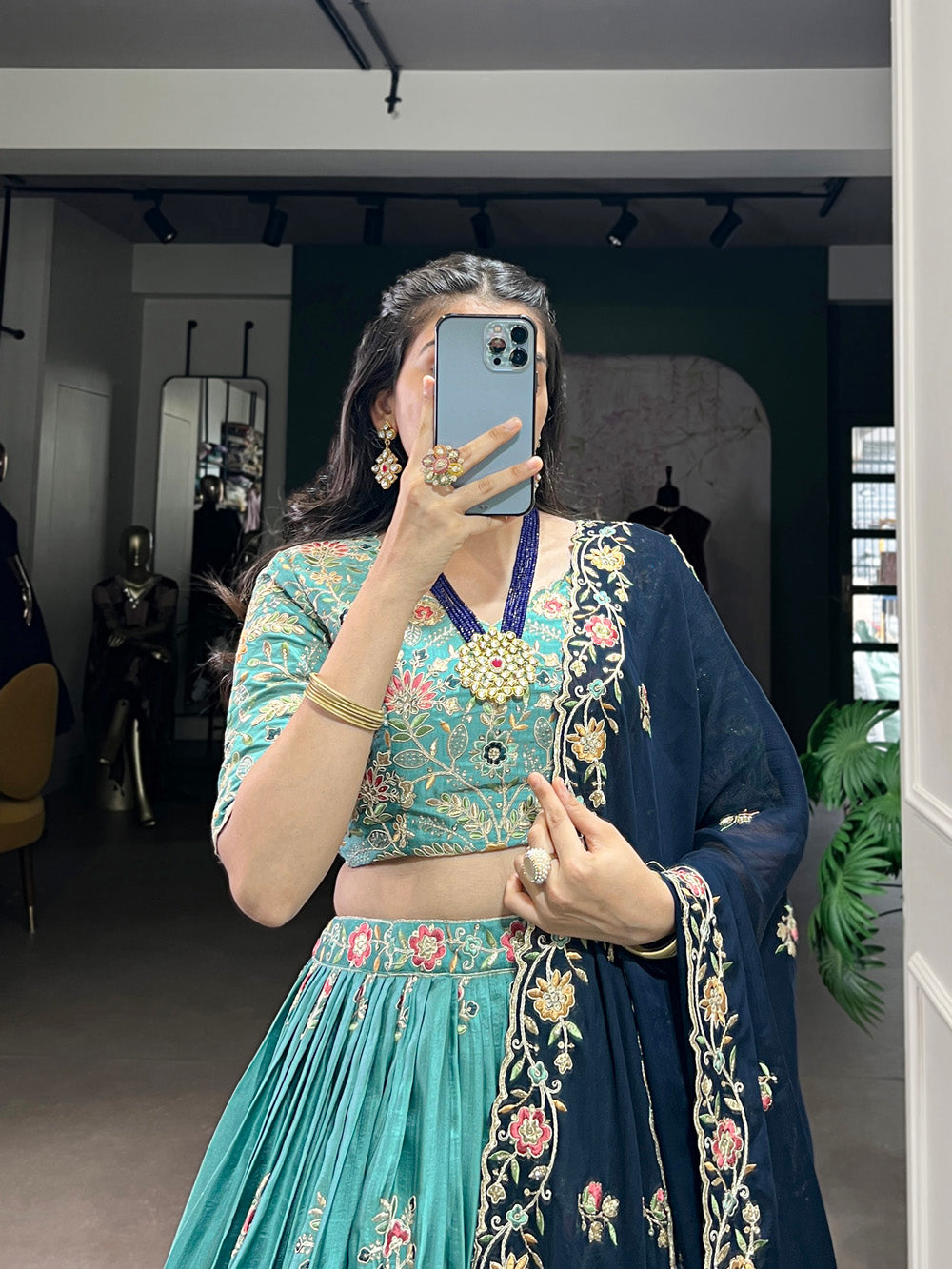 Lorenvalley Skyblue Slab Silk Sequins and Thread Embroidery Work Lehenga Choli with Dupatta | Grocsy