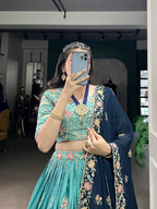 Lorenvalley Skyblue Slab Silk Sequins and Thread Embroidery Work Lehenga Choli with Dupatta | Grocsy
