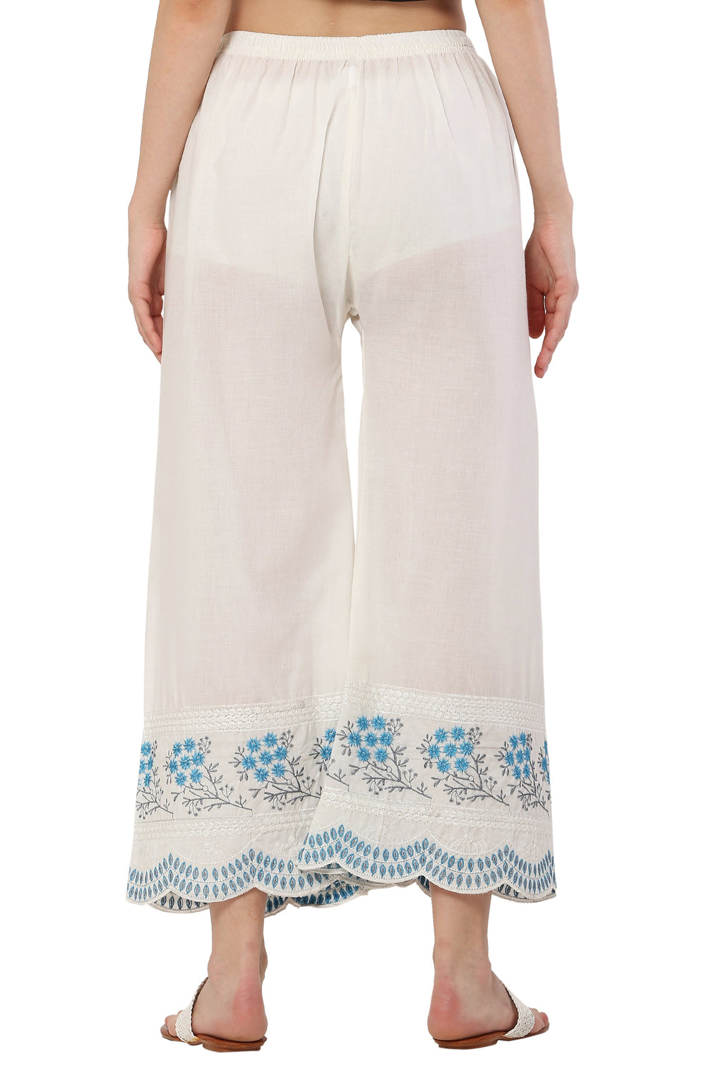 PAVONINE Rama Green Color Hem Half Chikankari Cotton Fabric Sharara For Women | Grocsy