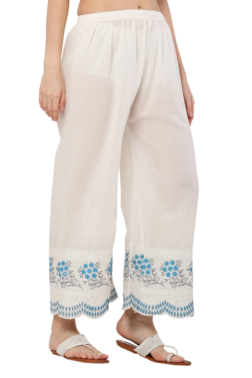 PAVONINE Rama Green Color Hem Half Chikankari Cotton Fabric Sharara For Women | Grocsy