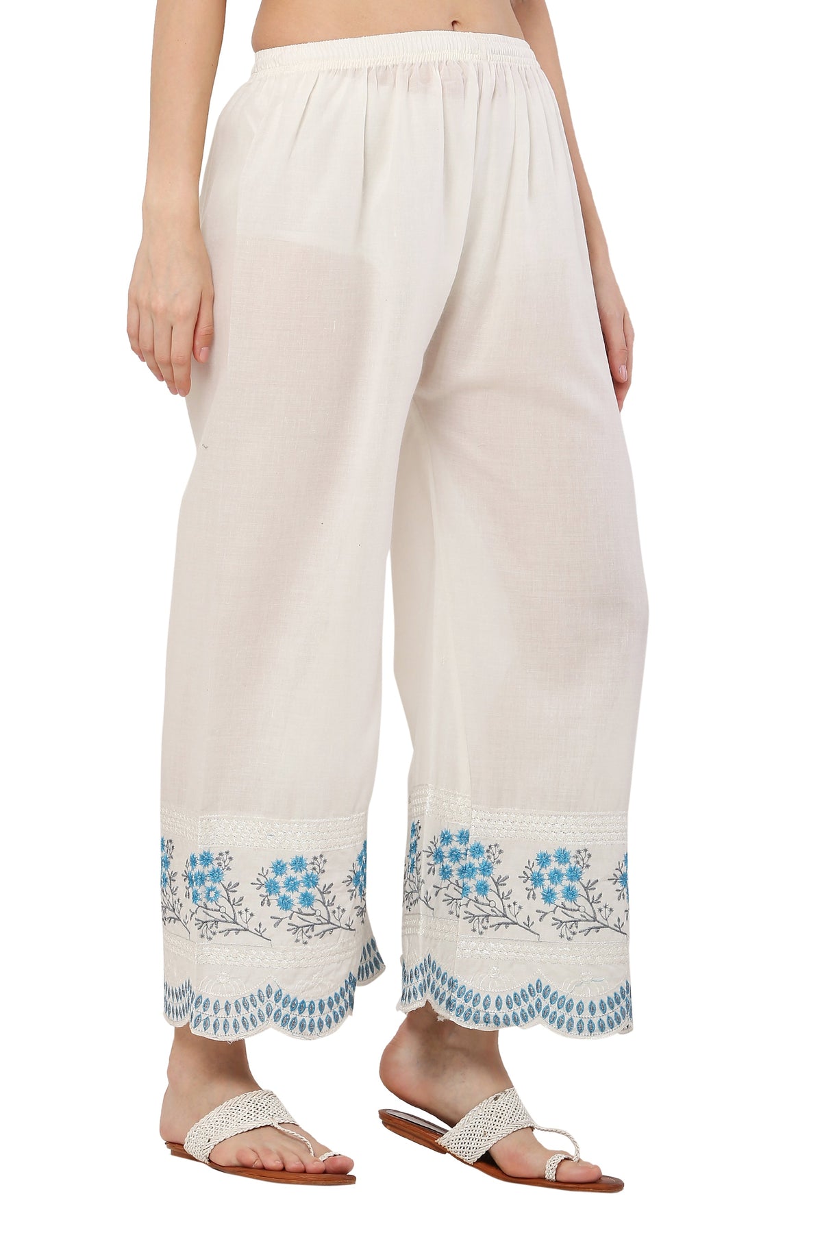 PAVONINE Rama Green Color Hem Half Chikankari Cotton Fabric Sharara For Women | Grocsy