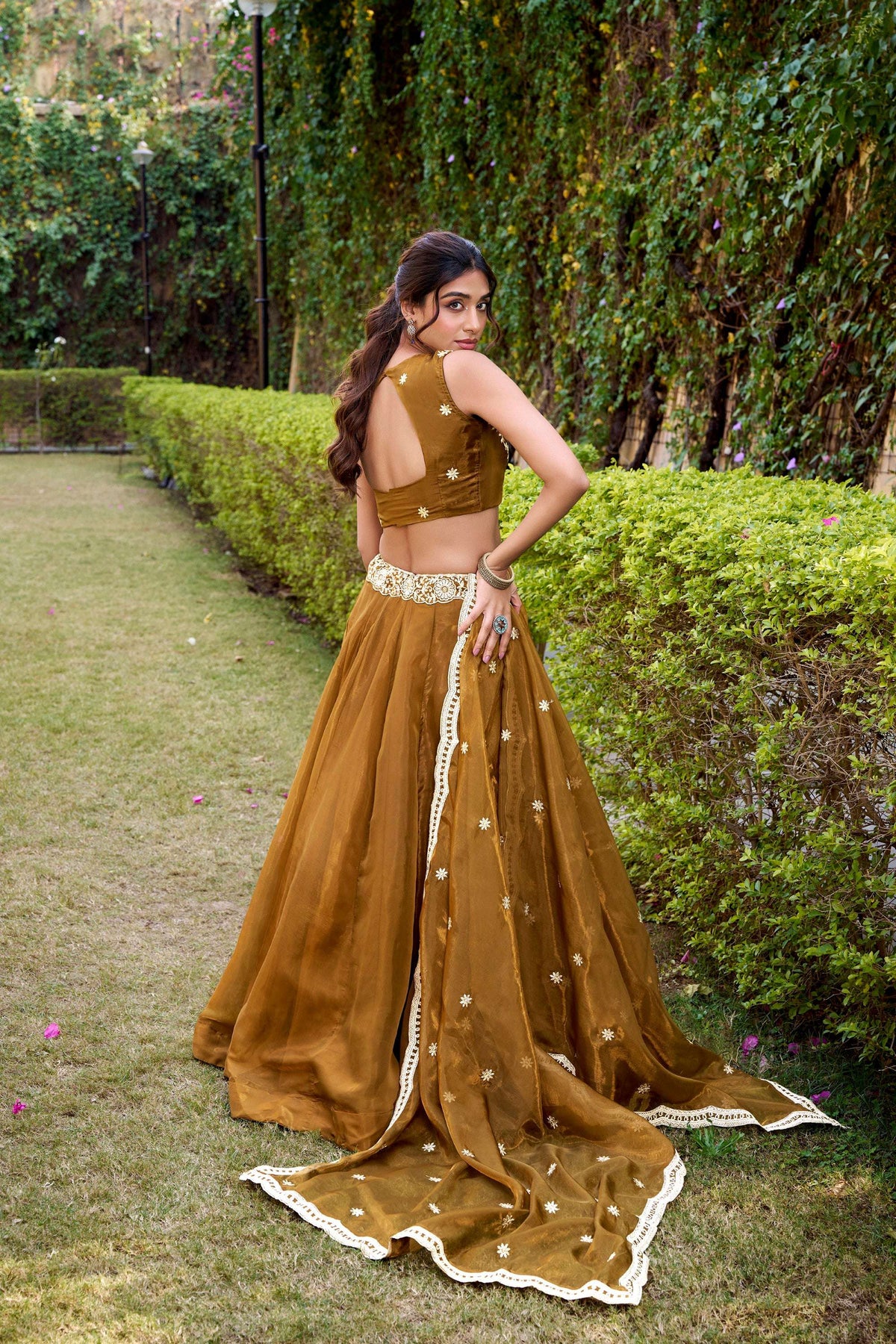 Lorenvalley Fashion Brown Chanda Silk Plain With Sequins and Thread Embroidery Work Belt Lehenga Choli with Dupatta | Grocsy