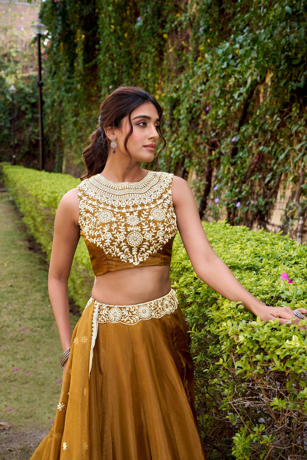 Lorenvalley Fashion Brown Chanda Silk Plain With Sequins and Thread Embroidery Work Belt Lehenga Choli with Dupatta | Grocsy