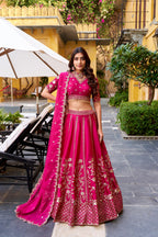 Lorenvalley Fashion Ranipink Natural Silk Sequins and Thread Embroidery Work Lehenga Choli with Dupatta | Grocsy