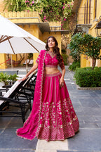 Lorenvalley Fashion Ranipink Natural Silk Sequins and Thread Embroidery Work Lehenga Choli with Dupatta | Grocsy
