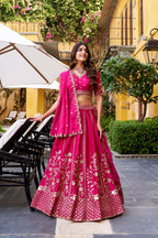 Lorenvalley Fashion Ranipink Natural Silk Sequins and Thread Embroidery Work Lehenga Choli with Dupatta | Grocsy