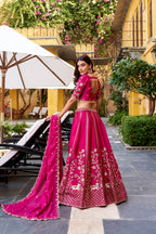 Lorenvalley Fashion Ranipink Natural Silk Sequins and Thread Embroidery Work Lehenga Choli with Dupatta | Grocsy