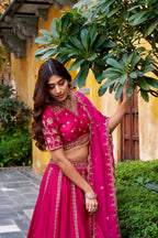 Lorenvalley Fashion Ranipink Natural Silk Sequins and Thread Embroidery Work Lehenga Choli with Dupatta | Grocsy